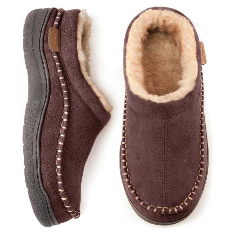 Zigzagger Men's Slip On Moccasin Slippers, Indoor/Outdoor Warm Fuzzy Comfy House Shoes, Fluffy Wide Loafer Slippers,Coffee, 7-8 D(M) US - Image 1
